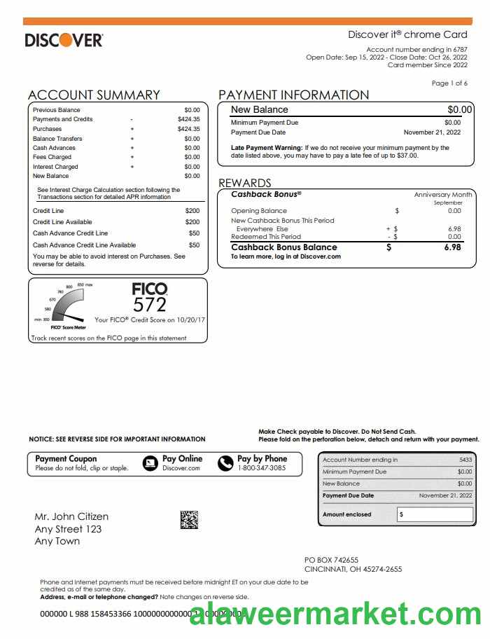 USA Discover bank statement, Word and PDF template, 5 pages